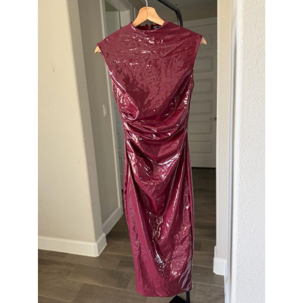 naked wardrobe Burgundy Patent Sleeveless Midi Dress XS